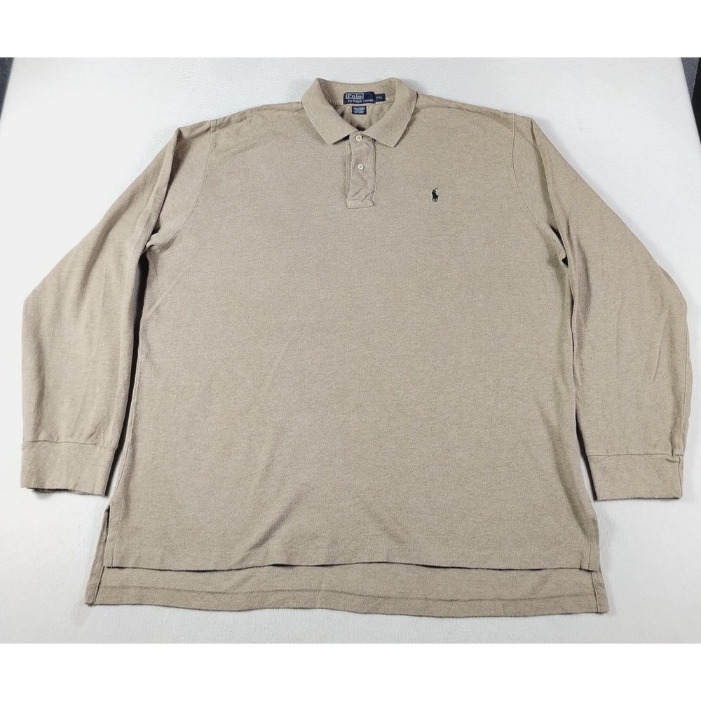 Vintage Polo Ralph Lauren Shirt Mens 2XL Beige Long Sleeve‎ Cotton Pony Preppy